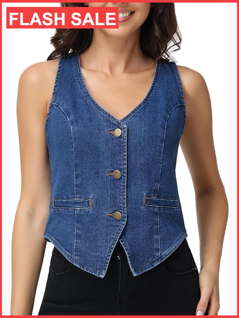 Sleeveless V Neck Cropped Denim Vest Top Women Western Trendy Outfits